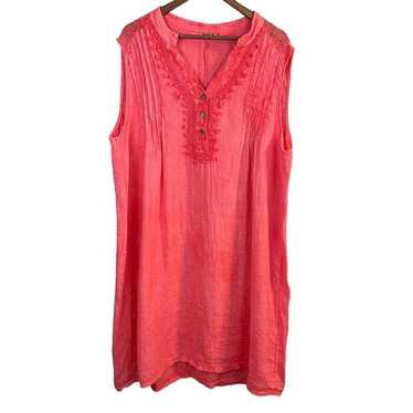 Alessia Pacini 100% Linen Dress 2X Coral Shift Cr… - image 1