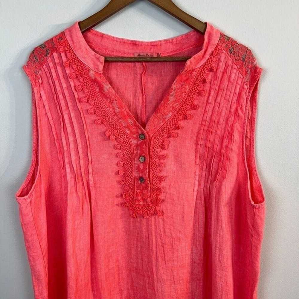 Alessia Pacini 100% Linen Dress 2X Coral Shift Cr… - image 2