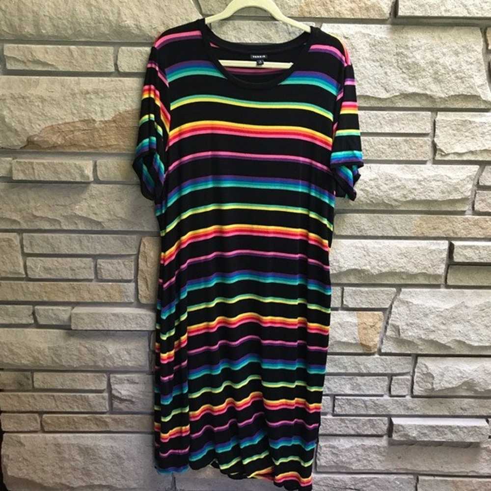 Torrid Mini Jersey Tee Shirt Dress Black Rainbow … - image 5