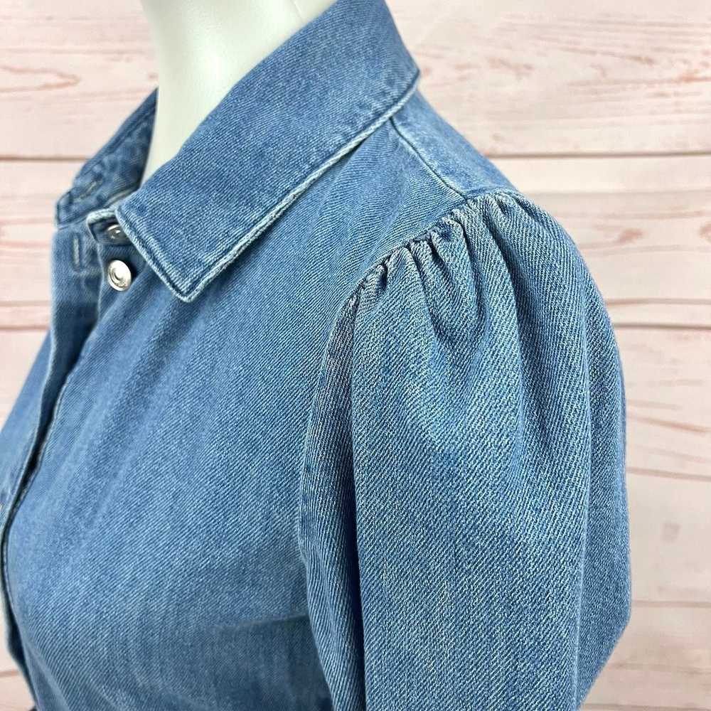 Zara Puff Sleeve Button Front Chambray Denim Jean… - image 5