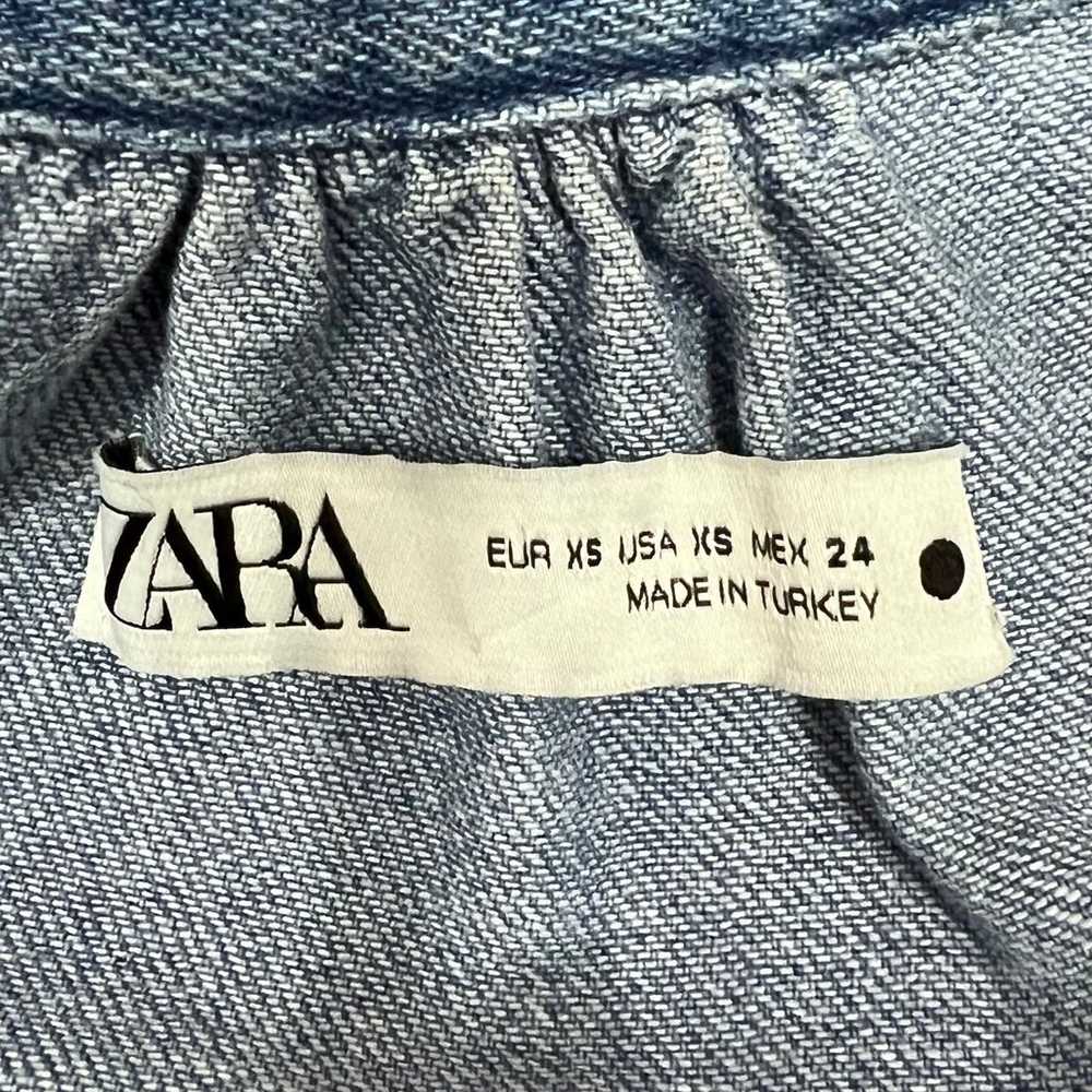 Zara Puff Sleeve Button Front Chambray Denim Jean… - image 7