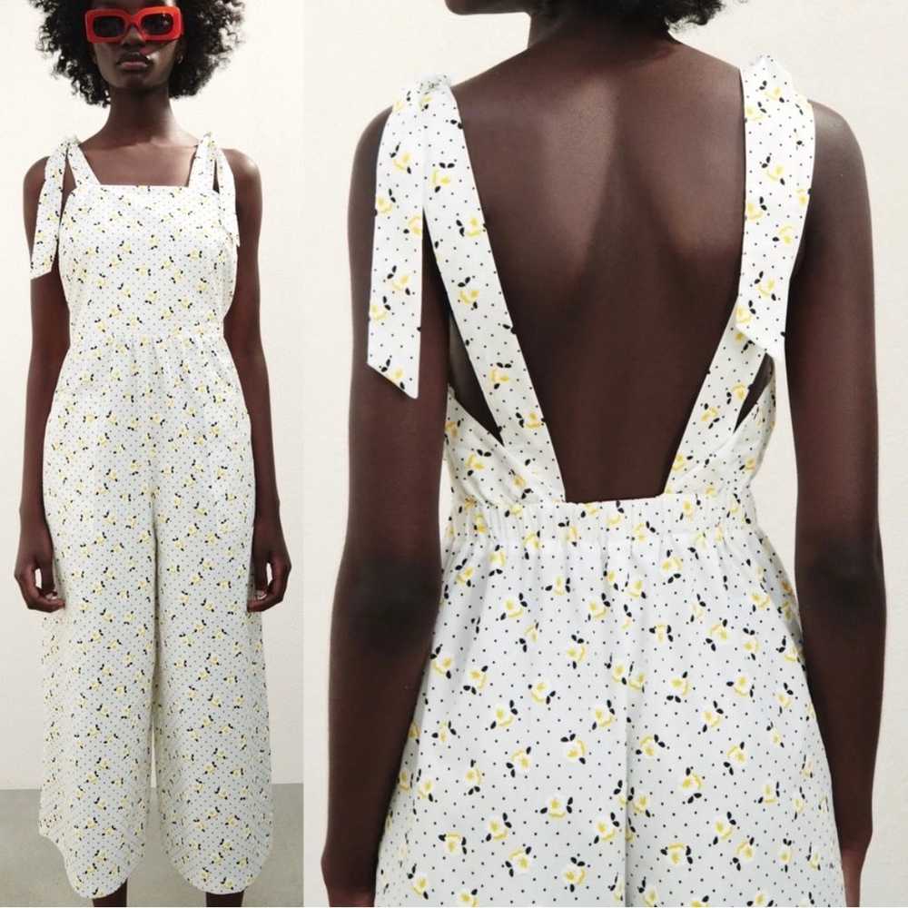 Zara Textured Floral Tie Shoulder Culotte Cropped… - image 1
