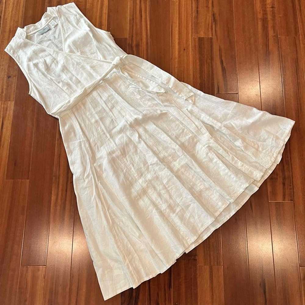 Laura Clement White Linen Dress Sleeveless V-Neck… - image 1