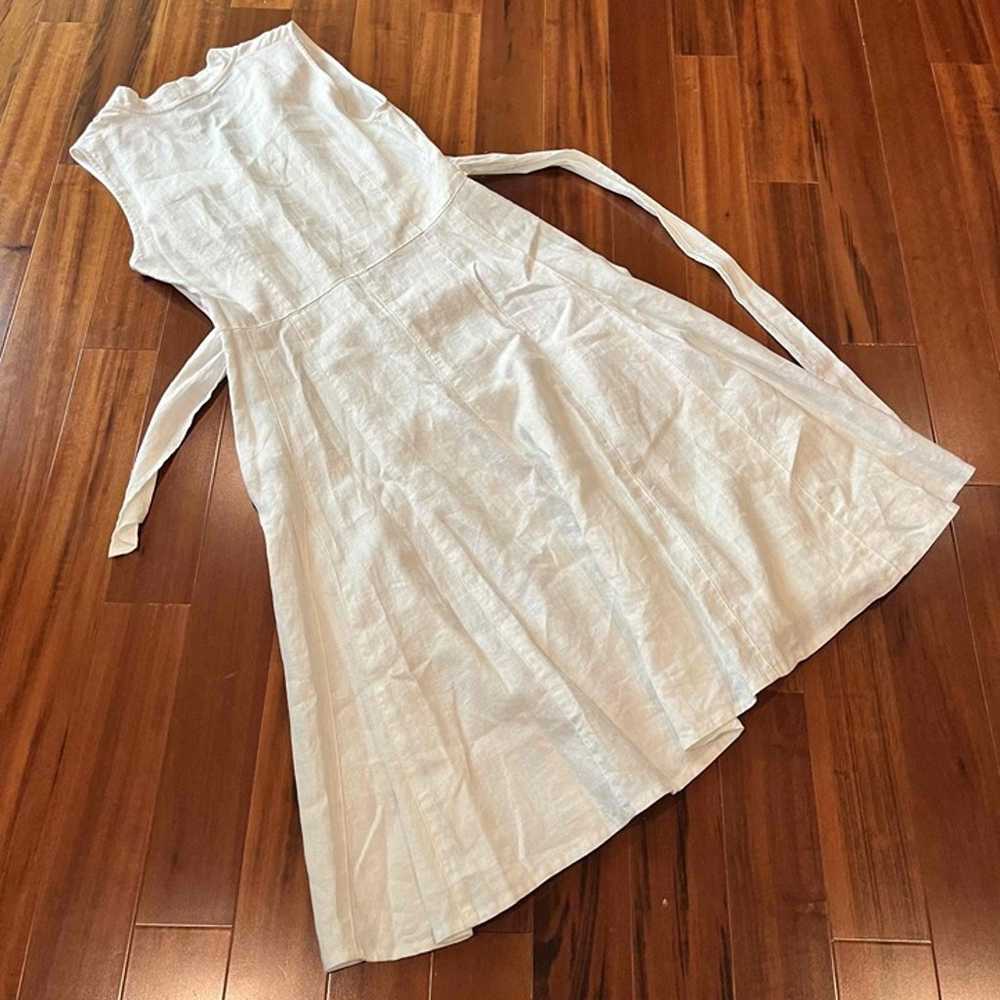 Laura Clement White Linen Dress Sleeveless V-Neck… - image 3