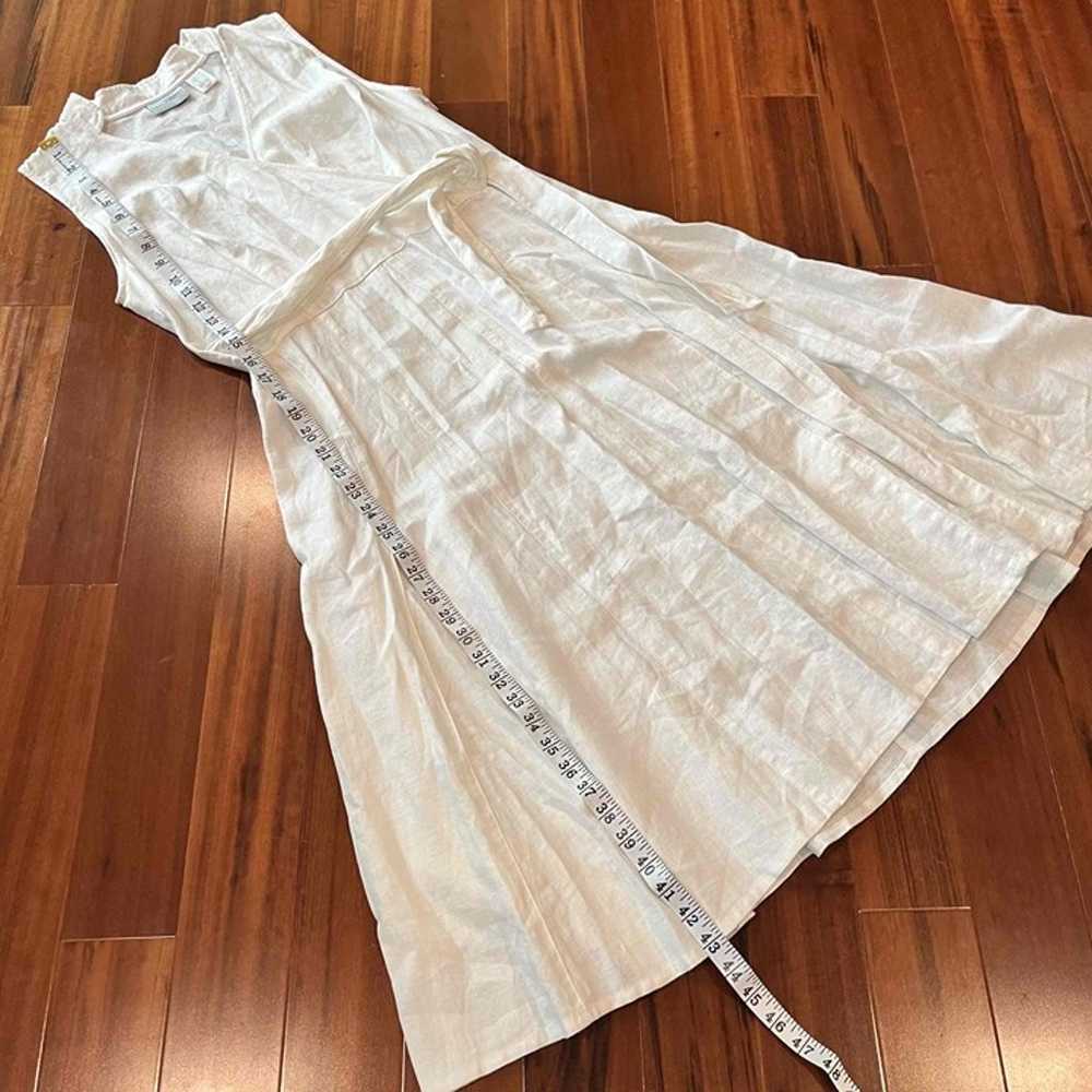 Laura Clement White Linen Dress Sleeveless V-Neck… - image 9