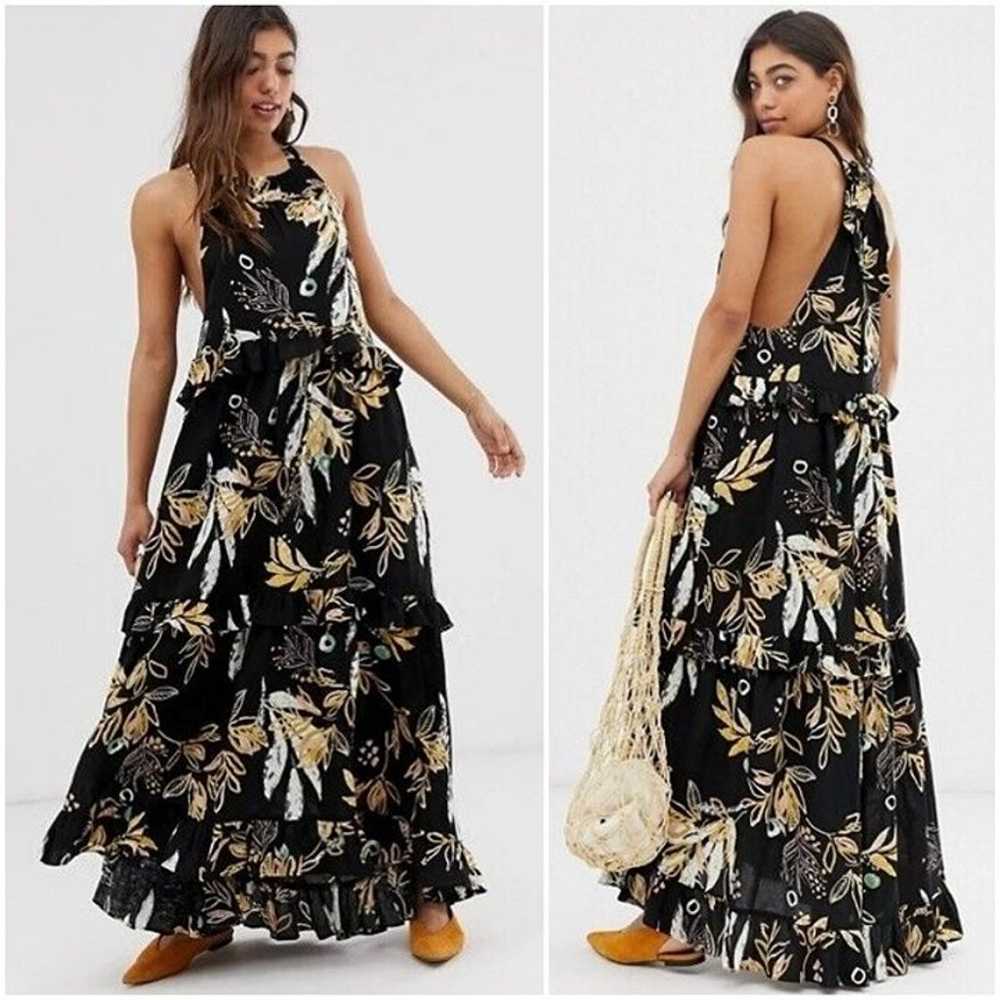 Free People Floral Tropical Maxi Dress Ruffle Flo… - image 1