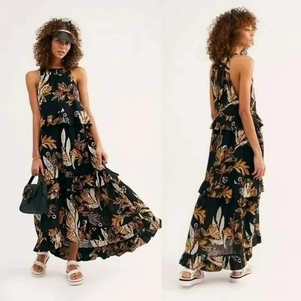 Free People Floral Tropical Maxi Dress Ruffle Flo… - image 3