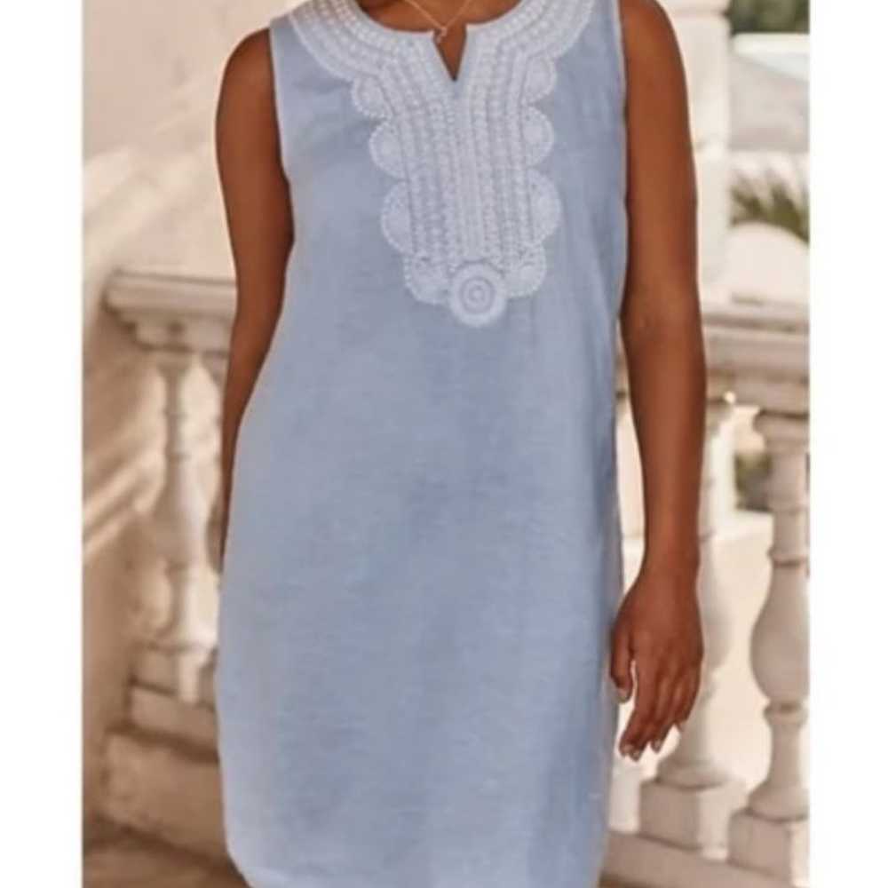 J. Jill Linen Embroidered and Beaded Shift Dress … - image 2