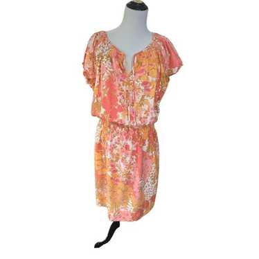 Talbots Dress Orange Pink Floral Print Cap Sleeve… - image 1