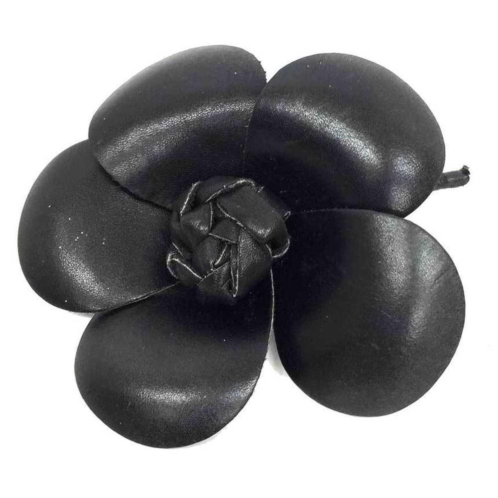 CHANEL Camellia Corsage Brooch Black Leather  Wom… - image 1