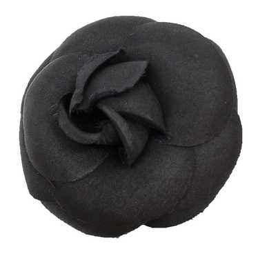 CHANEL Camellia Corsage Brooch Black Silk Satin  … - image 1