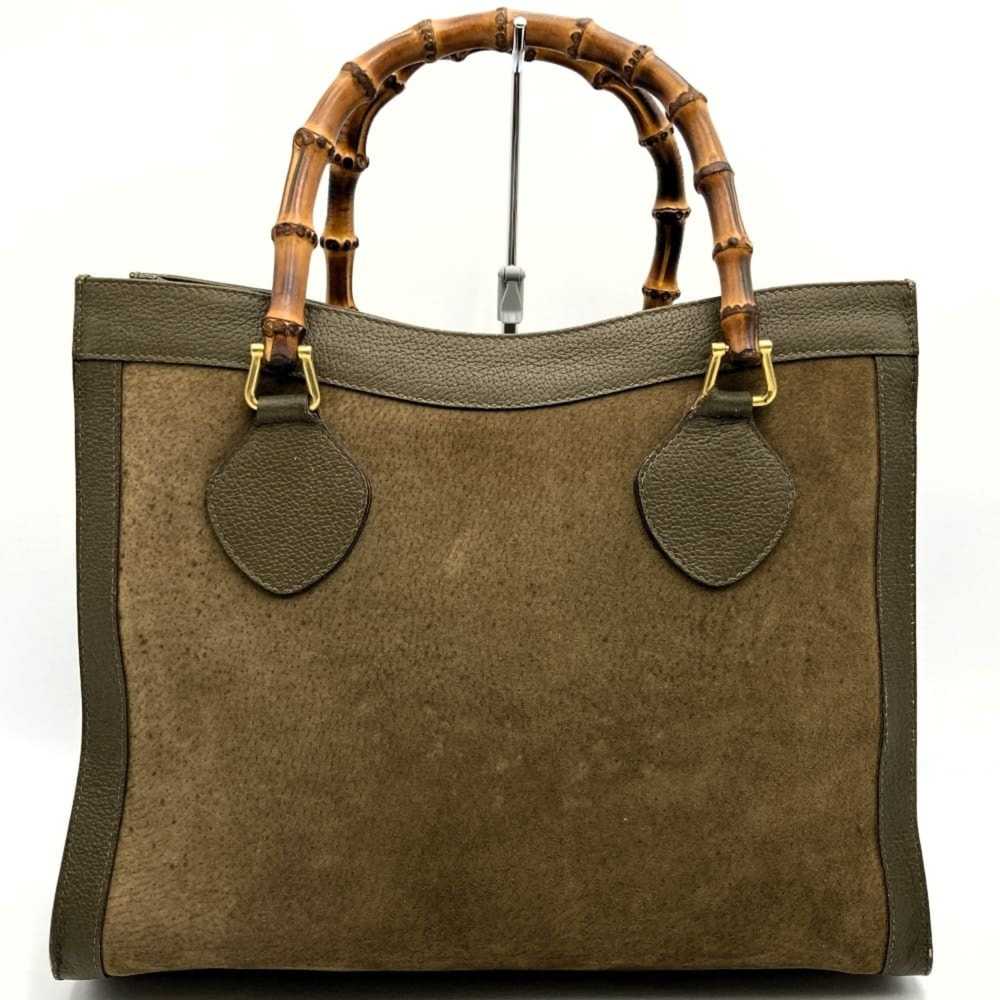 GUCCI Old Handbag Khaki Bamboo Line Leather Suede… - image 1