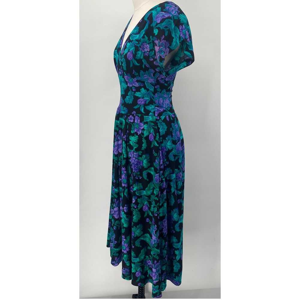 Vintage 80s Floral Midi Dress V Neck Surplice Sho… - image 5