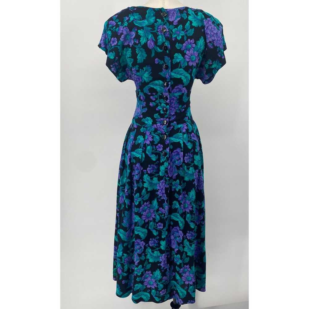 Vintage 80s Floral Midi Dress V Neck Surplice Sho… - image 7