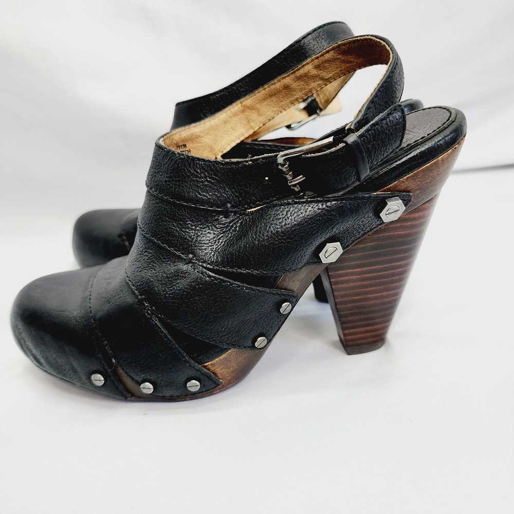 Frye FRYE Black Flora Stitch Leather Stacked Heel… - image 11