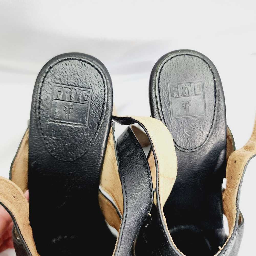 Frye FRYE Black Flora Stitch Leather Stacked Heel… - image 2