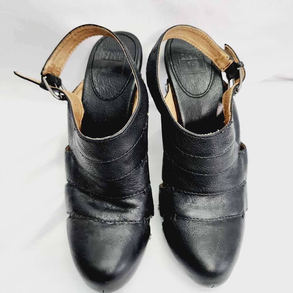 Frye FRYE Black Flora Stitch Leather Stacked Heel… - image 6