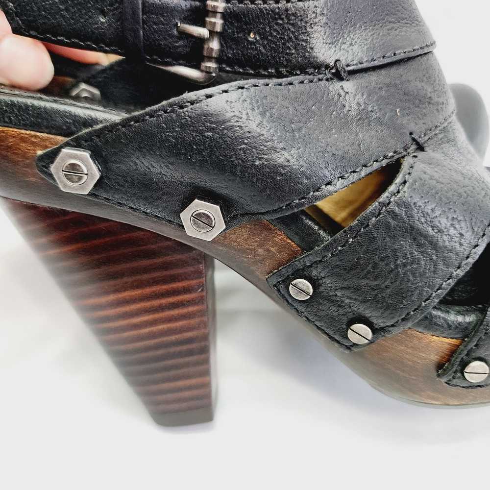 Frye FRYE Black Flora Stitch Leather Stacked Heel… - image 7
