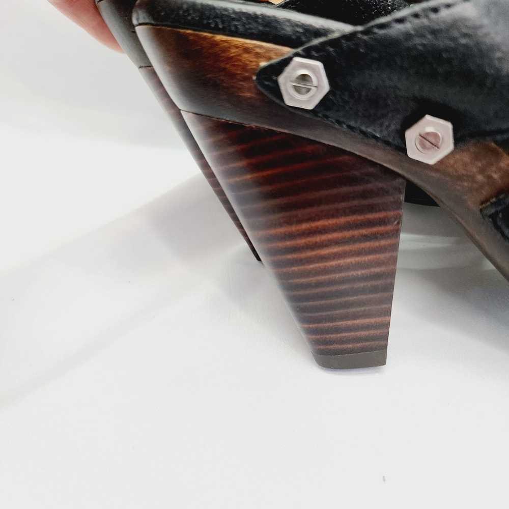 Frye FRYE Black Flora Stitch Leather Stacked Heel… - image 9