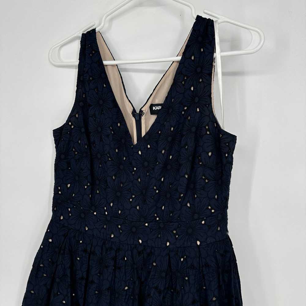 Karl Lagerfeld Navy Blue Floral Lace Fit & Flare … - image 3