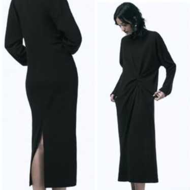 Zara Black Long Sleeve Knotted Pleated Dress Size… - image 1