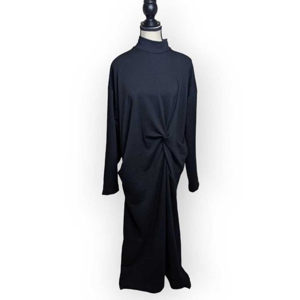Zara Black Long Sleeve Knotted Pleated Dress Size… - image 2