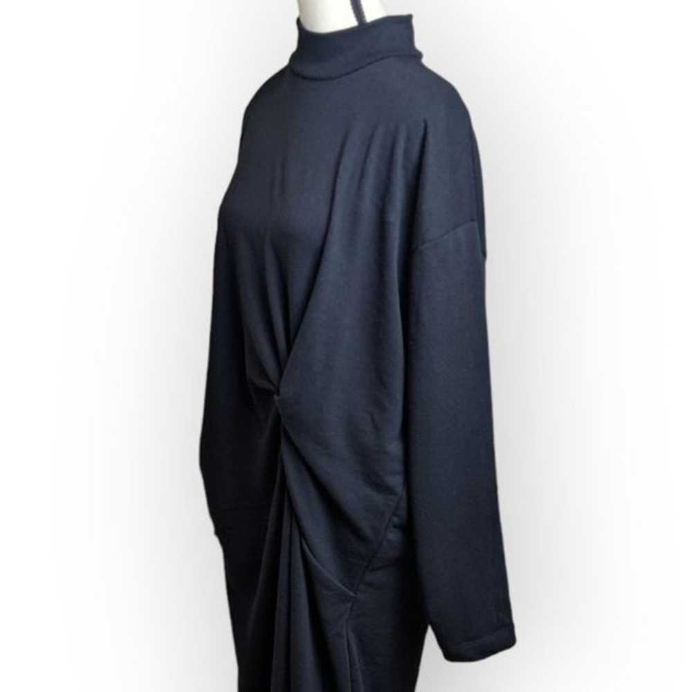 Zara Black Long Sleeve Knotted Pleated Dress Size… - image 3