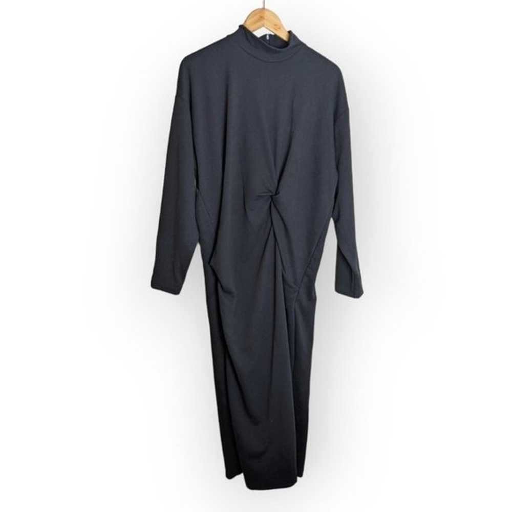 Zara Black Long Sleeve Knotted Pleated Dress Size… - image 5
