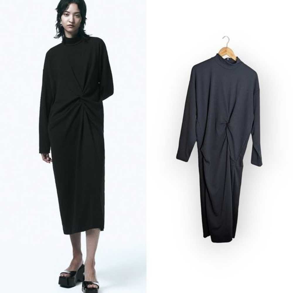 Zara Black Long Sleeve Knotted Pleated Dress Size… - image 8