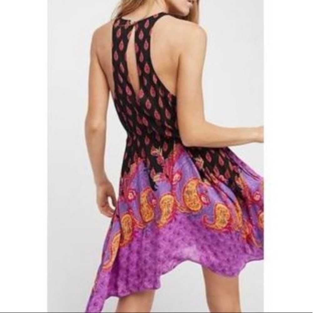 Free People black purple sleeveless print dress XS - image 7