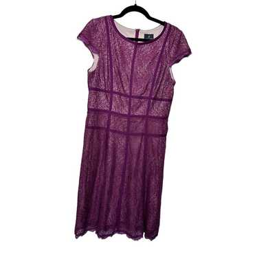 Adrianna Papell 12 Purple Lace Cap Sleeve Dress - image 1