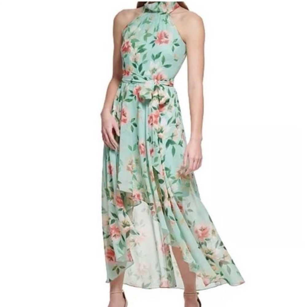 ELIZA J Green Tie Sheer Floral Sleeveless Mock Ne… - image 6