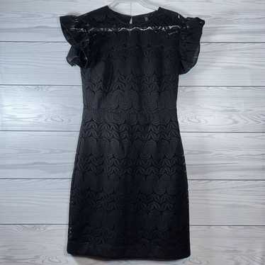 TRINA TURK Flutter-Sleeve Lace Shift Dress Black … - image 1