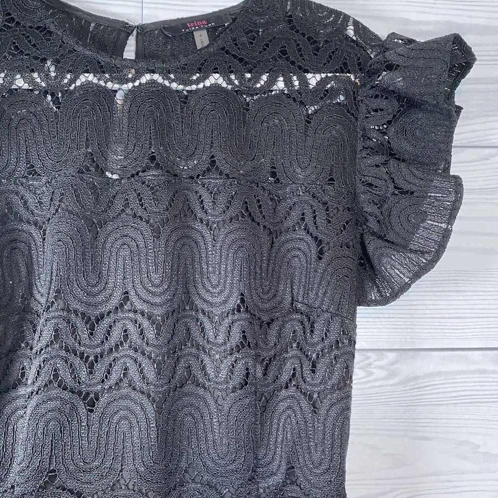 TRINA TURK Flutter-Sleeve Lace Shift Dress Black … - image 3