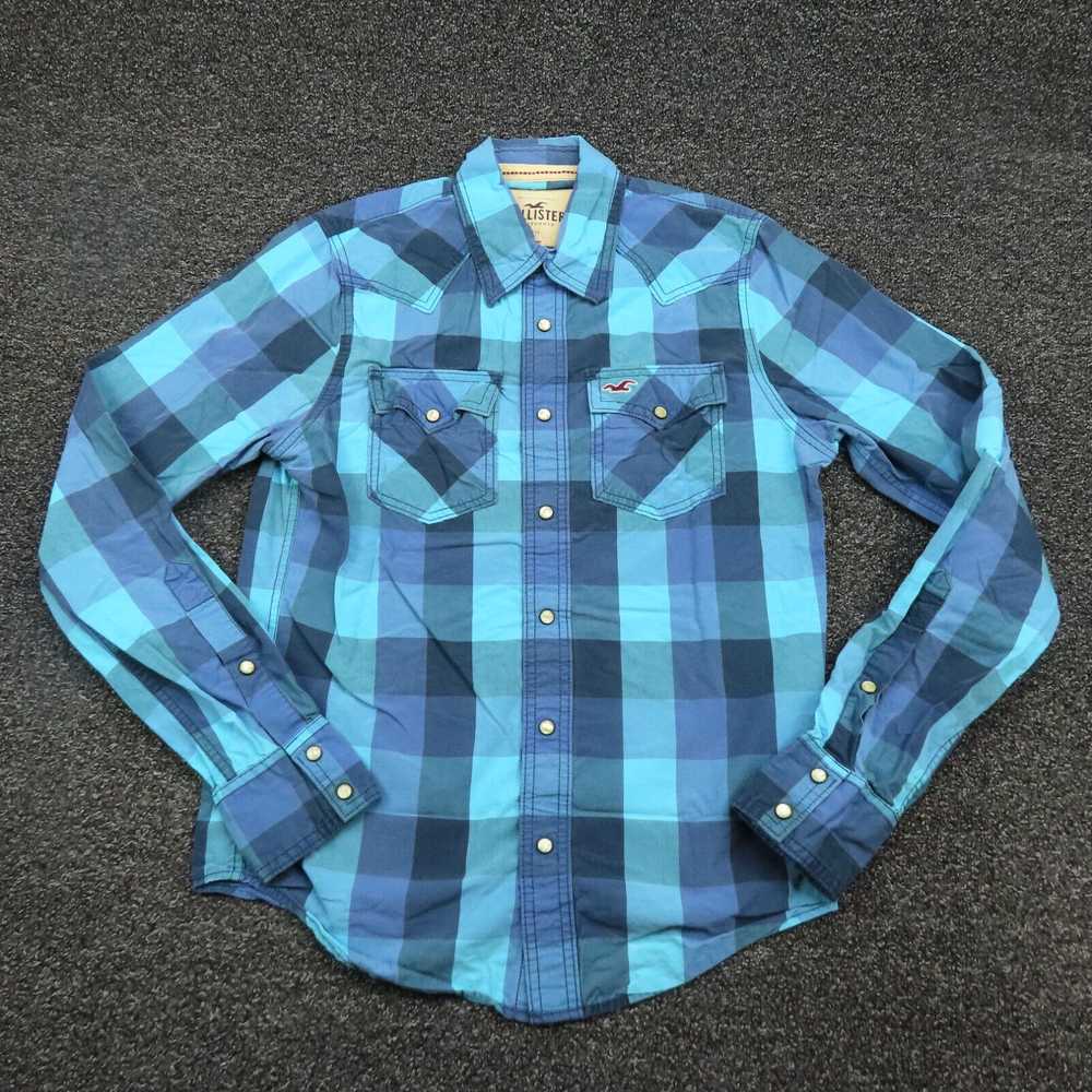 Vintage Hollister Shirt Adult Small Blue Plaid Sn… - image 1