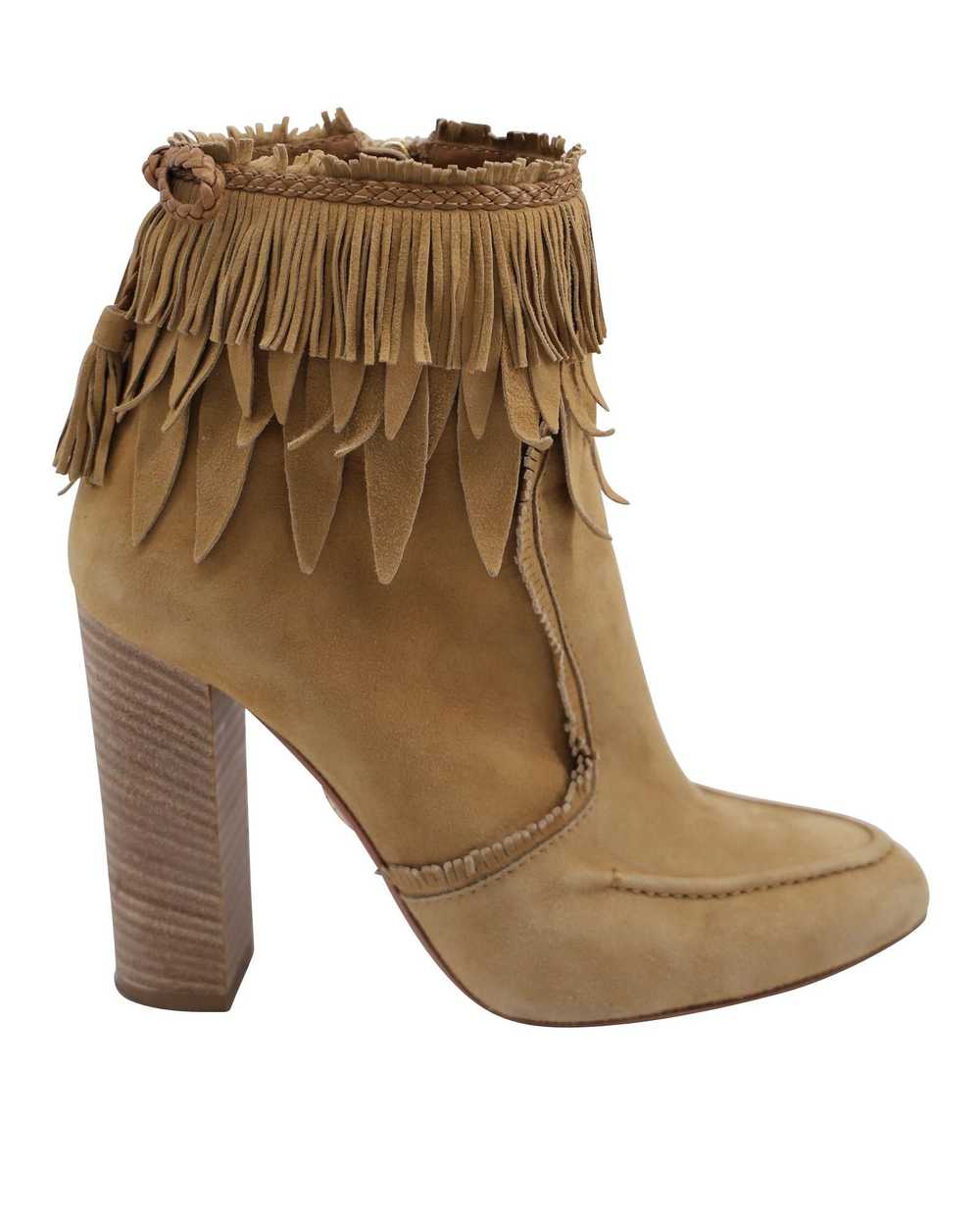 Aquazzura Fringed Beige Suede Ankle Boots with Bl… - image 1