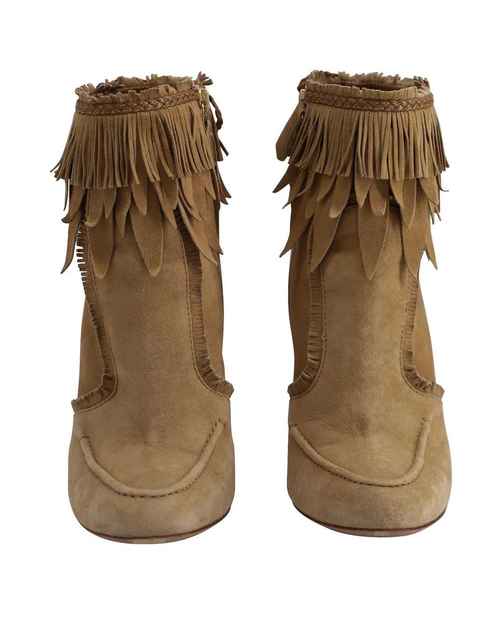 Aquazzura Fringed Beige Suede Ankle Boots with Bl… - image 2