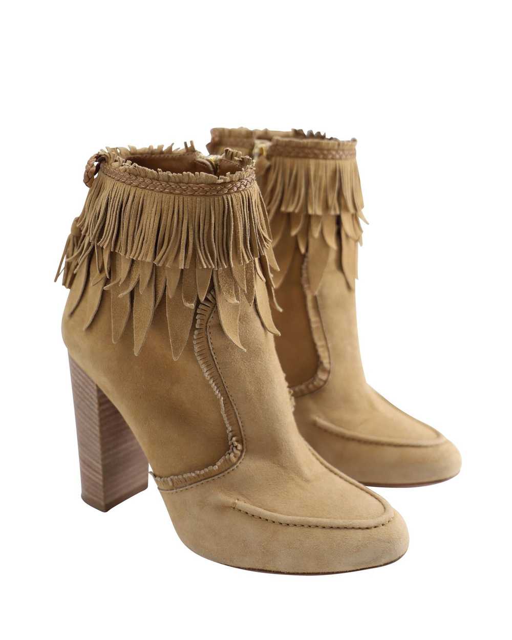 Aquazzura Fringed Beige Suede Ankle Boots with Bl… - image 5