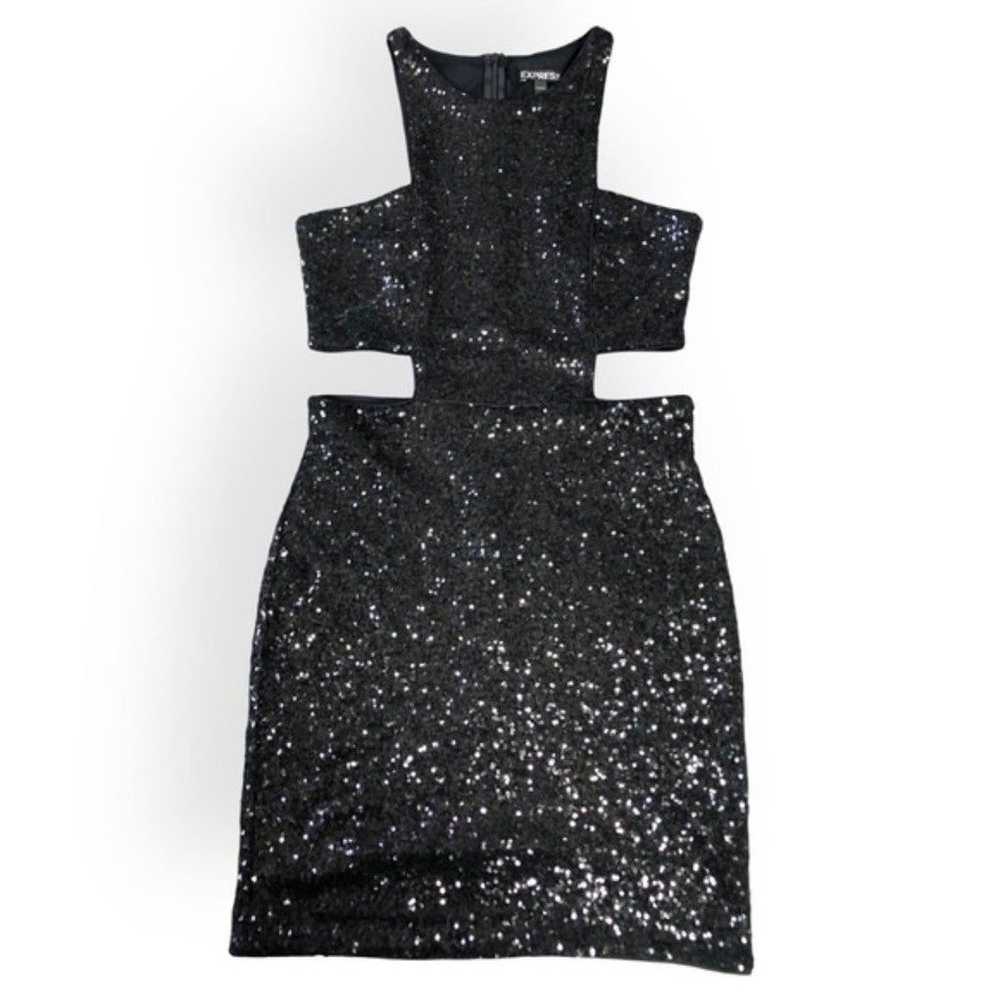 Express Sequins Black Cut Out Mini Dress - image 3