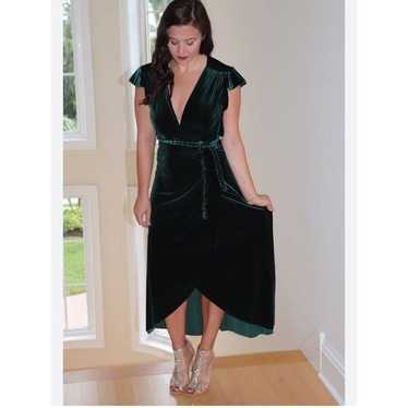 MISA Los Angeles Carolina Velvet Wrap Dress Emera… - image 1
