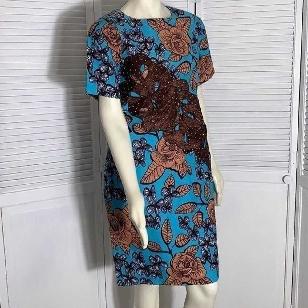 Vintage Bold Floral Mod Dress With Applique Size … - image 2