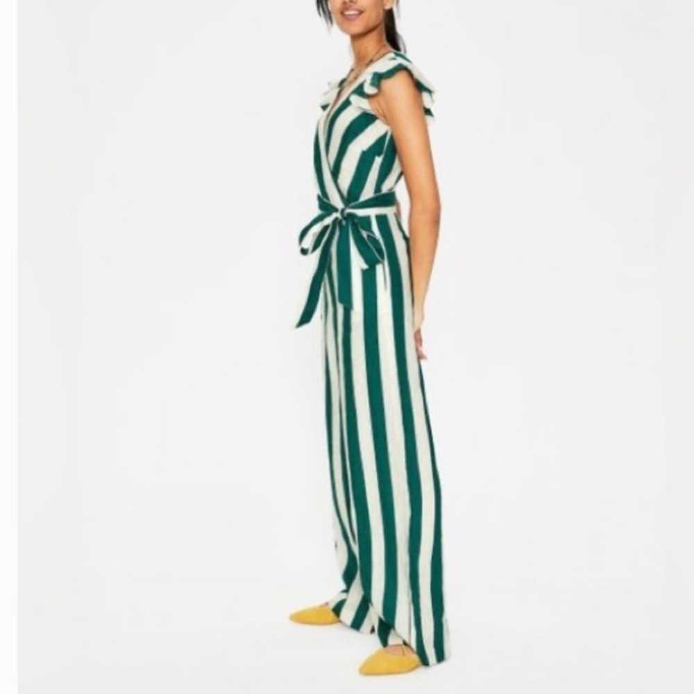 Boden Mila Green Striped Natural Linen wide leg f… - image 3