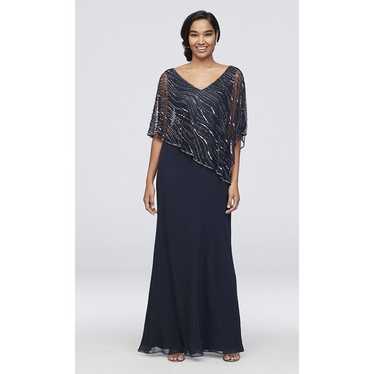 JKara Beaded V-Neck Illusion-Overlay Gown blue si… - image 1