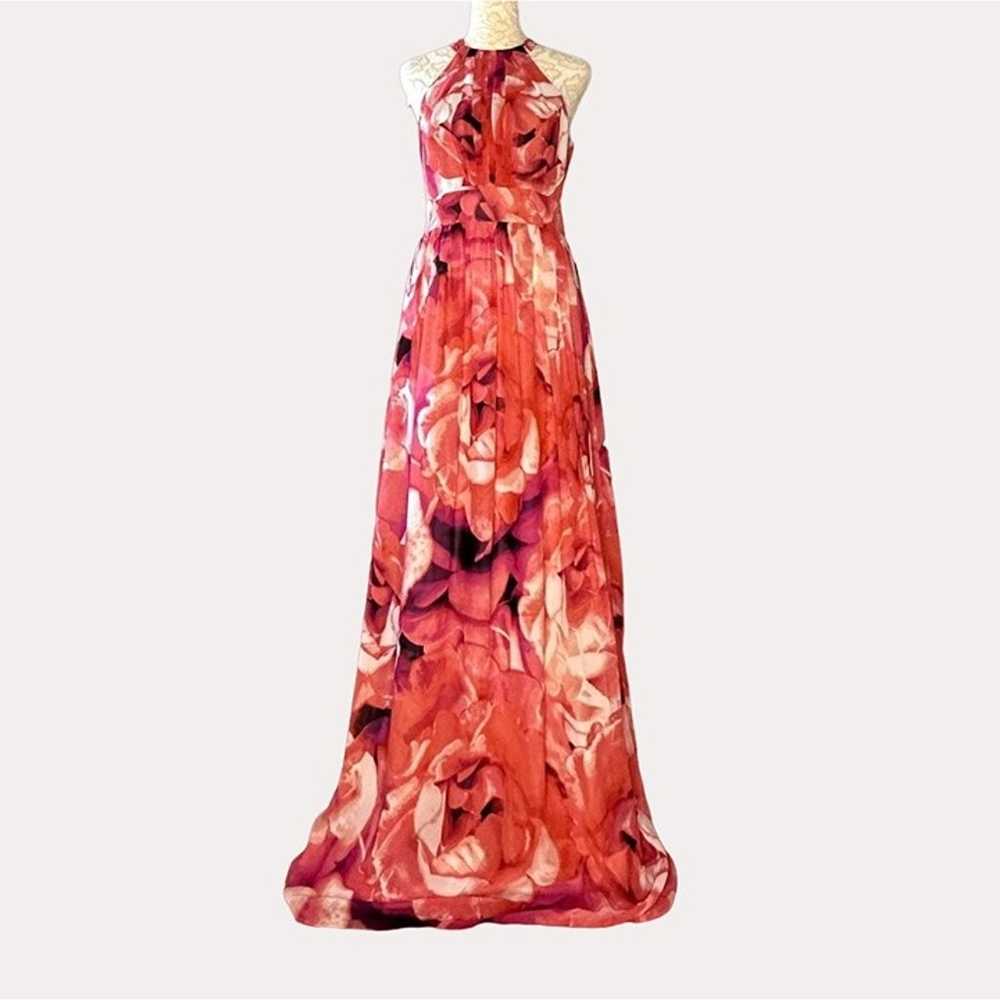 Eliza J Pleated Maxi Halter Dress Chiffon Floral … - image 2