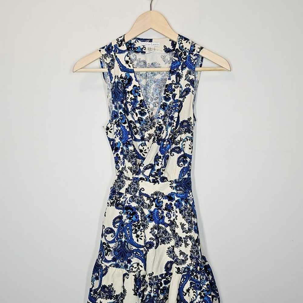 Christian Lacroix Linen Wrap Mini Dress Blue Flor… - image 2