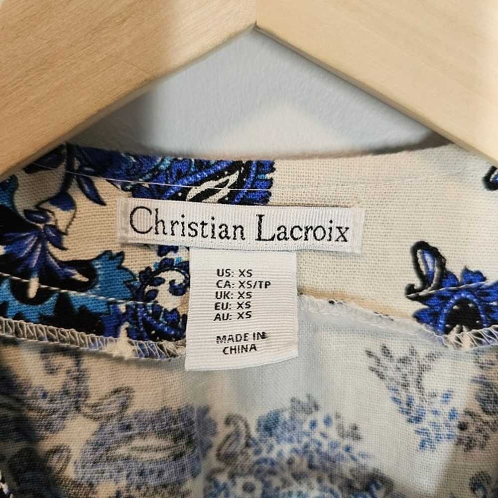 Christian Lacroix Linen Wrap Mini Dress Blue Flor… - image 5