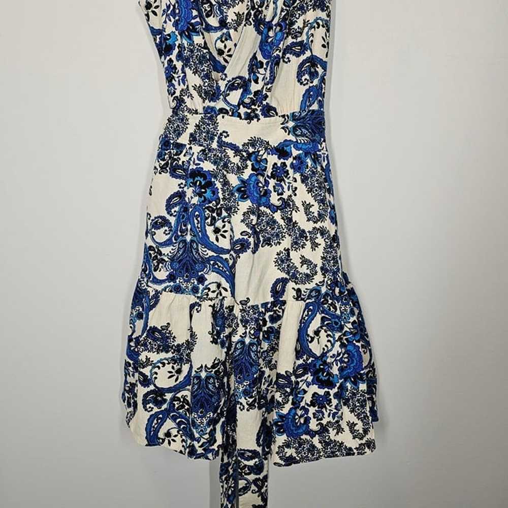 Christian Lacroix Linen Wrap Mini Dress Blue Flor… - image 8