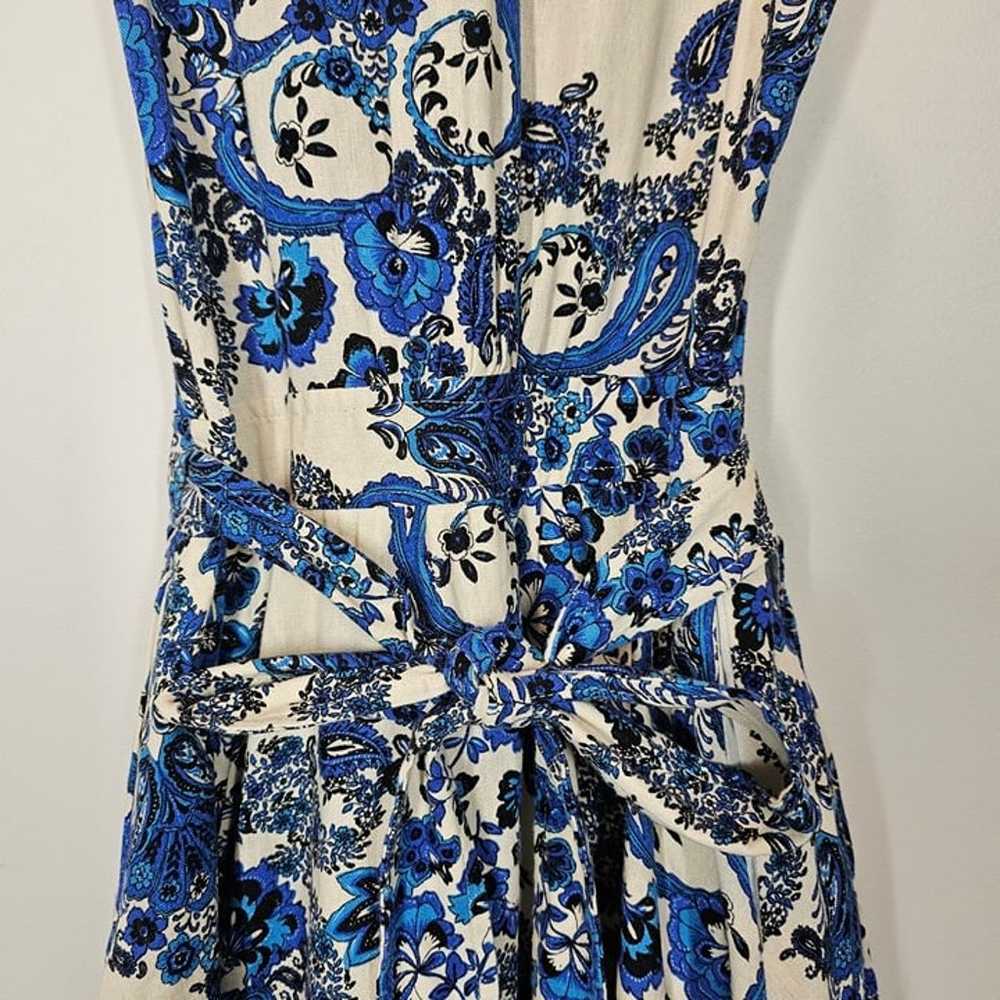Christian Lacroix Linen Wrap Mini Dress Blue Flor… - image 9