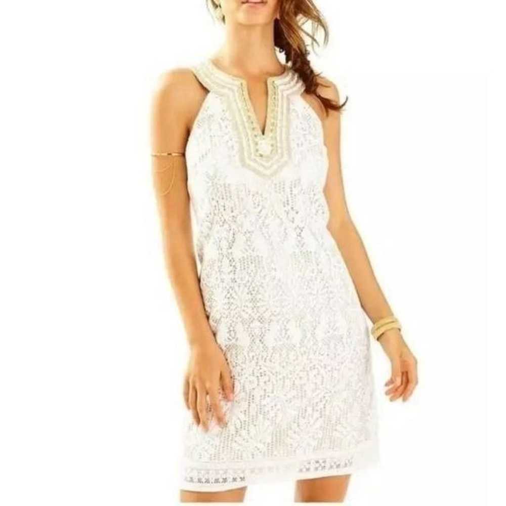 Lilly Pulitzer ivory lace gold beaded neckline Ca… - image 1