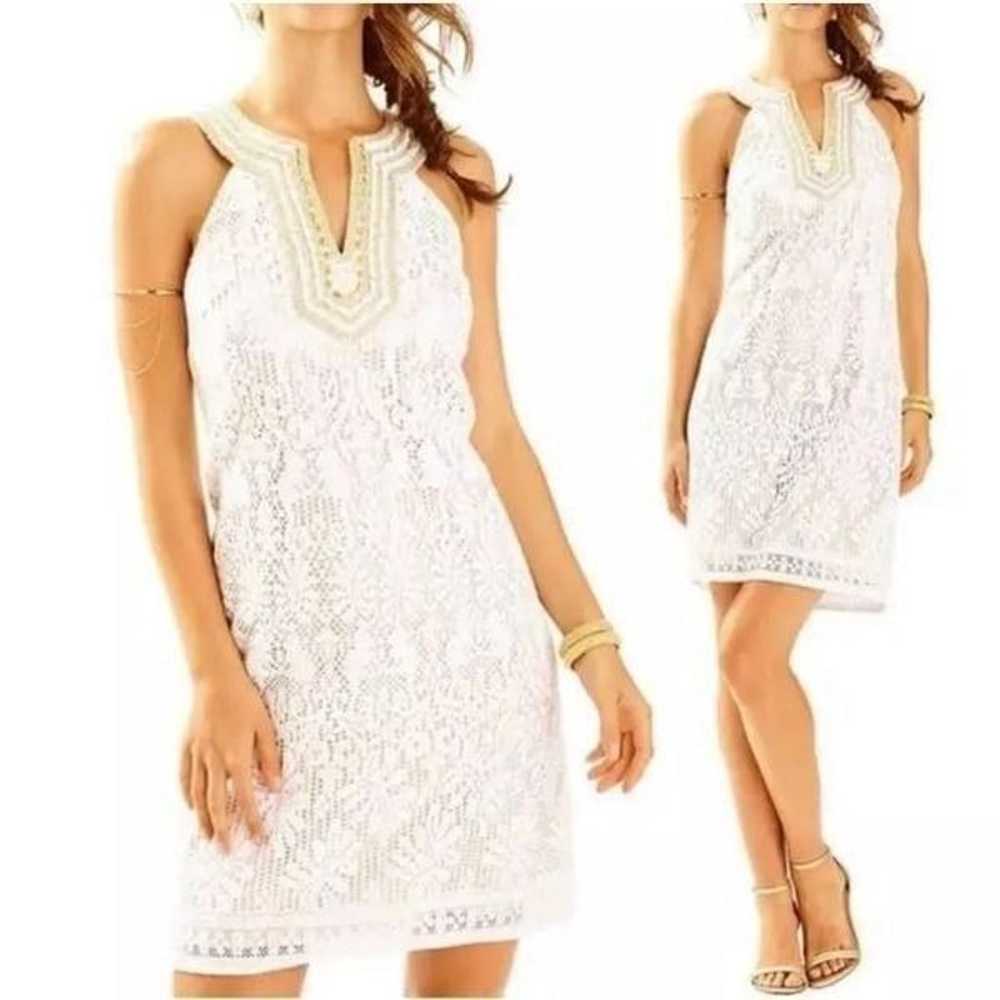 Lilly Pulitzer ivory lace gold beaded neckline Ca… - image 3